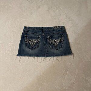 Embellished denim mini skirt